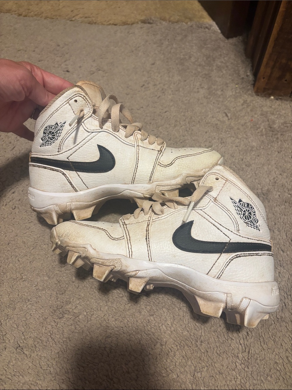 Nike White and Black High-Top Football Cleats